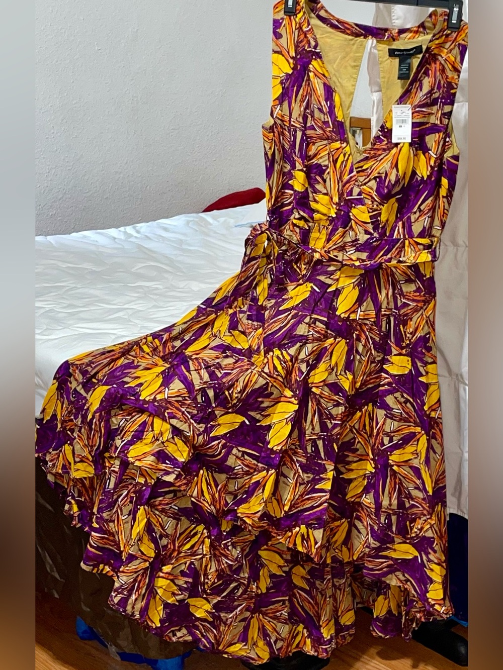 Ashley Stewart Purple & Yellow Floral Wrap Maxi Dress